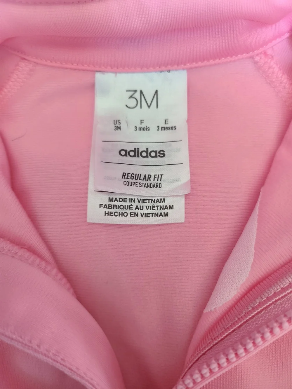 adidas Pink Kids Zip Swim Jacket with White Stripes Size 3M